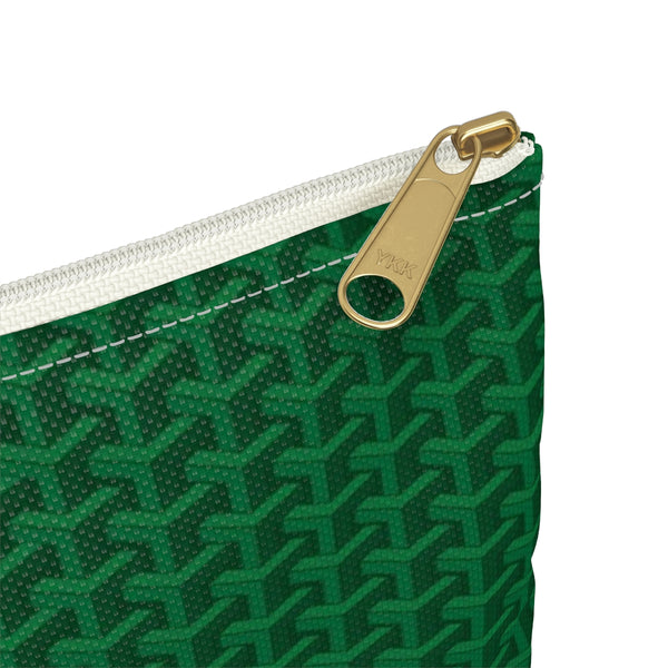 Chic Geometric Pattern in Gorgeous British Racing Green - Accessory Pouch Zip Closure Available in Two Sizes - White canvas laminated interior