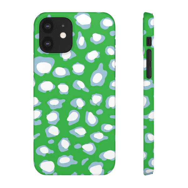 Preppy Leopard Kelly Green + Aqua Spots Protective Phone Case