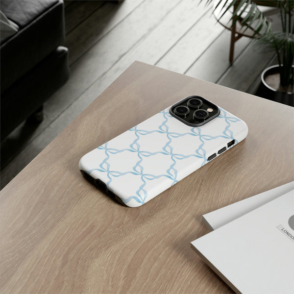 iPhone Tough Case Preppy Watercolor Bow Pattern Blue