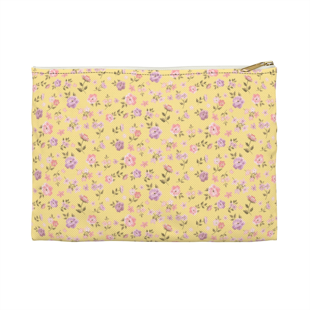 Loveshackfancy Inspired Clutch Ditsy Floral Yellow - Accessory Pouch Available in Two Sizes - White canvas laminated interior