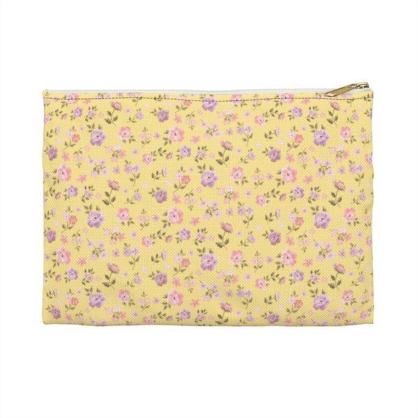 Loveshackfancy Inspired Clutch Ditsy Floral Yellow - Accessory Pouch Available in Two Sizes - White canvas laminated interior