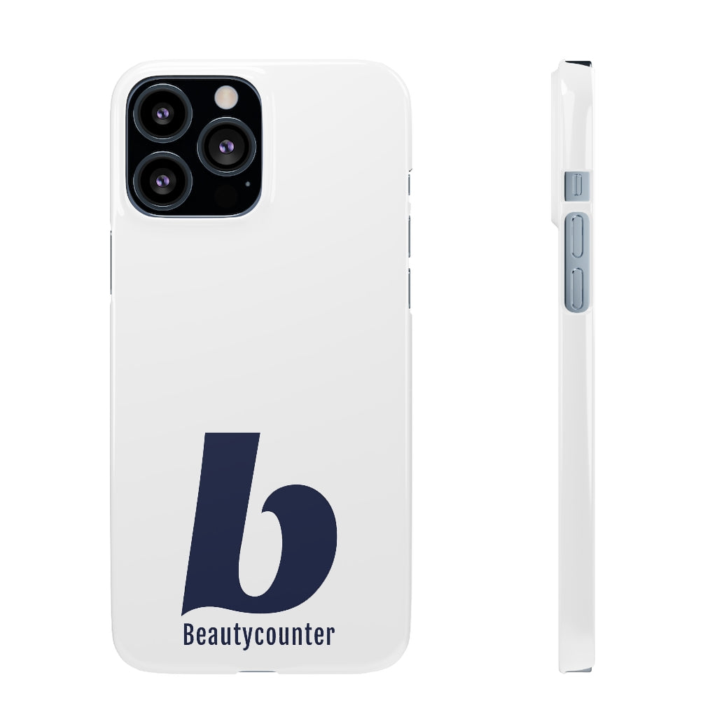 SLEEK Version Pretty Printing X Beautycounter Phone Case White with Navy Logo