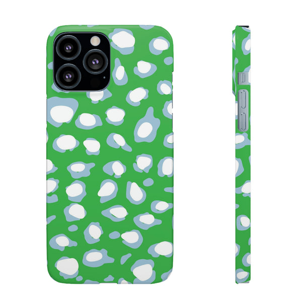 Preppy Leopard Kelly Green + Aqua Spots Protective Phone Case