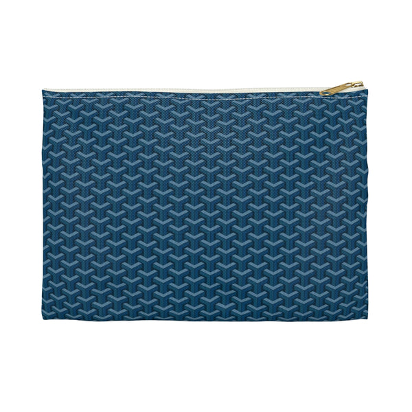 Chic Geometric Pattern in Navy and blues - Accessory Pouch Zip Closure Available in Two Sizes - White canvas laminated interior
