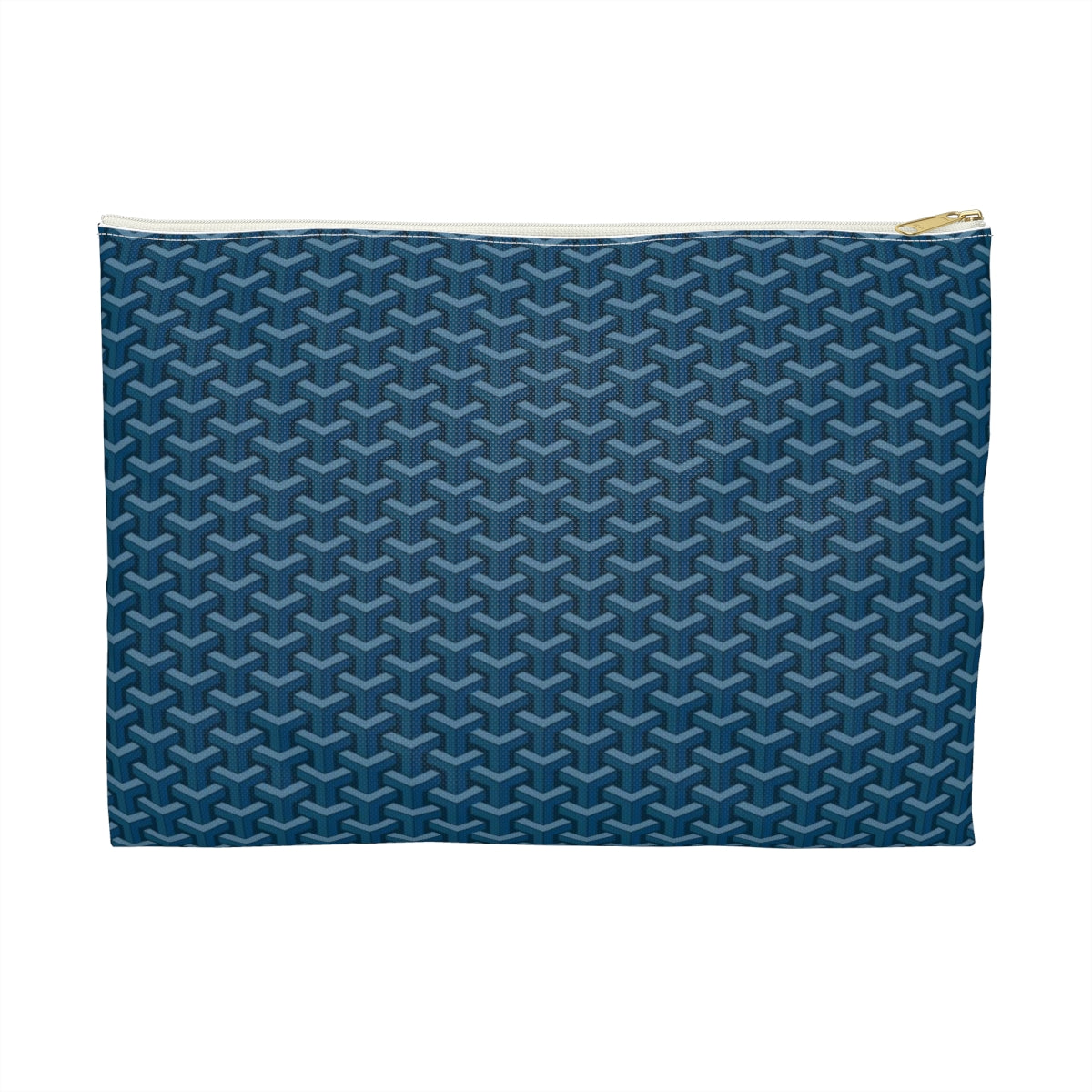 Chic Geometric Pattern in Navy and blues - Accessory Pouch Zip Closure Available in Two Sizes - White canvas laminated interior