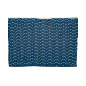 Chic Geometric Pattern in Navy and blues - Accessory Pouch Zip Closure Available in Two Sizes - White canvas laminated interior