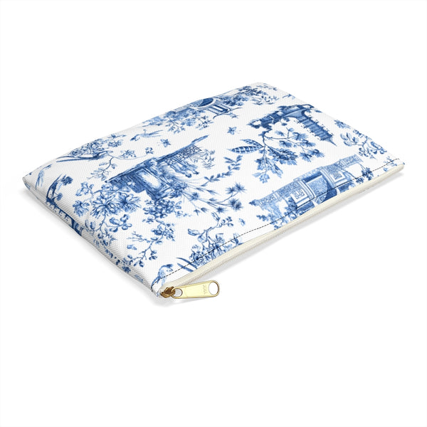 Chinoiserie Toile Blue and White Pattern - Accessory Pouch Zip Closure Available in Two Sizes