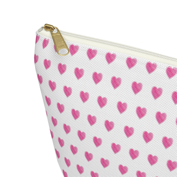 Preppy Watercolor Hearts Pink - Accessory Zip Pouch Available in Two Sizes - White canvas laminated interior