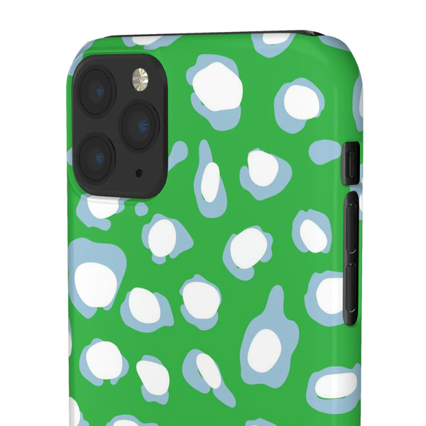 Preppy Leopard Kelly Green + Aqua Spots Protective Phone Case