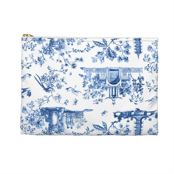 Chinoiserie Toile Blue and White Pattern - Accessory Pouch Zip Closure Available in Two Sizes