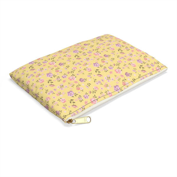 Loveshackfancy Inspired Clutch Ditsy Floral Yellow - Accessory Pouch Available in Two Sizes - White canvas laminated interior