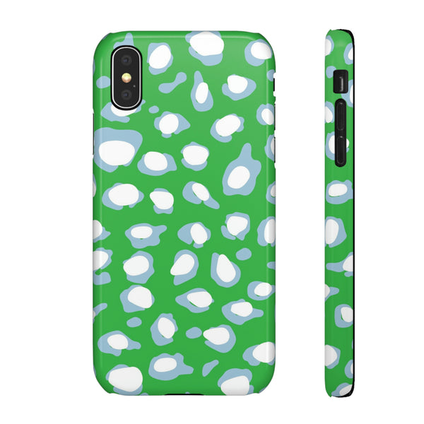 Preppy Leopard Kelly Green + Aqua Spots Protective Phone Case