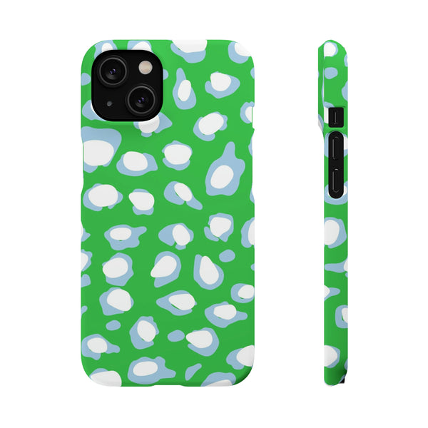 Preppy Leopard Kelly Green + Aqua Spots Protective Phone Case