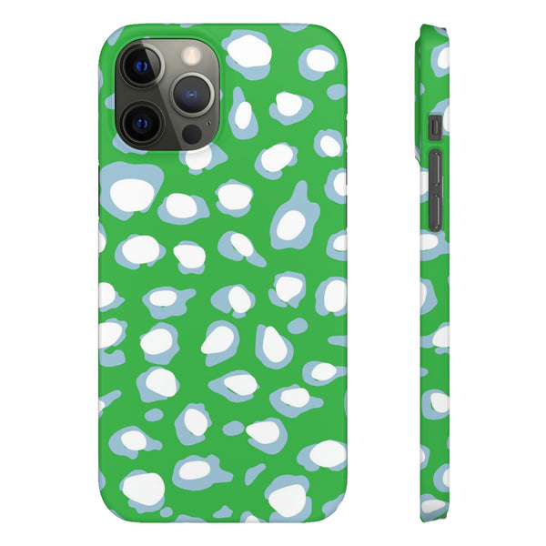 Preppy Leopard Kelly Green + Aqua Spots Protective Phone Case