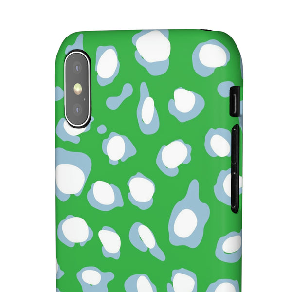 Preppy Leopard Kelly Green + Aqua Spots Protective Phone Case