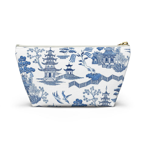 Chinoiserie, Toile, Blue and White Pattern - Accessory Zip Pouch Available in Two Sizes