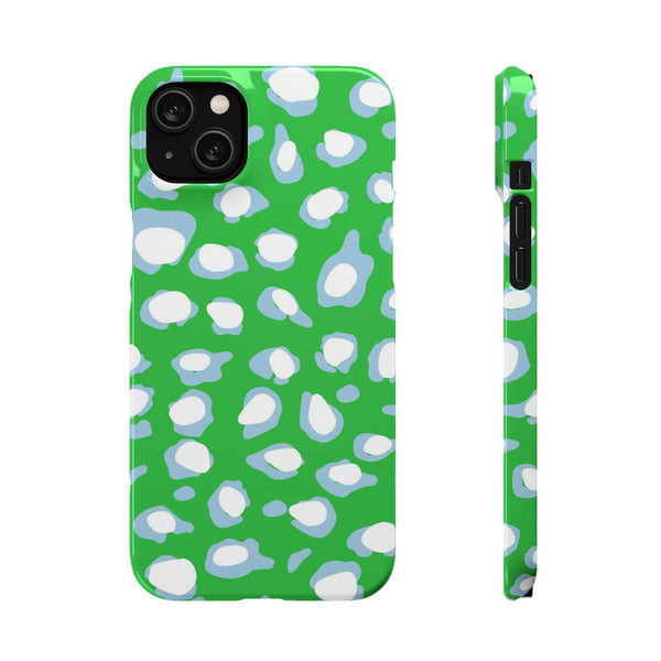 Preppy Leopard Kelly Green + Aqua Spots Protective Phone Case