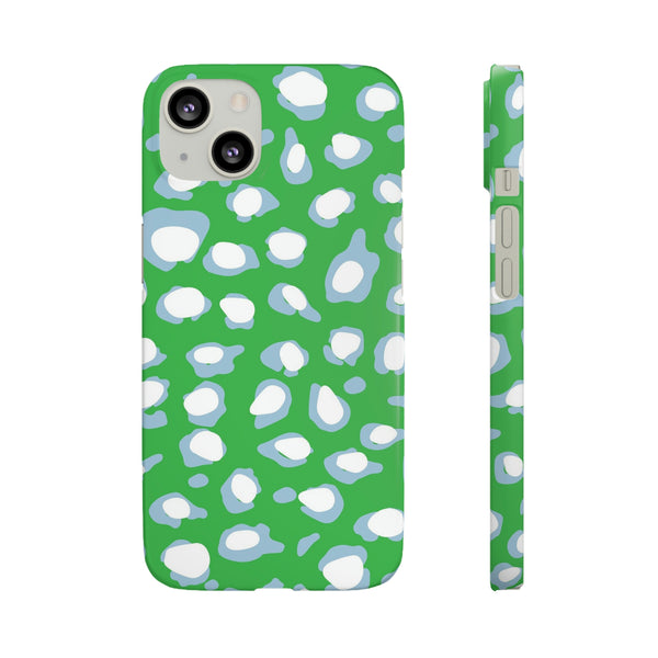 Preppy Leopard Kelly Green + Aqua Spots Protective Phone Case