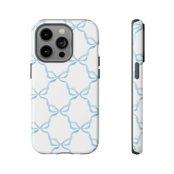 iPhone Tough Case Preppy Watercolor Bow Pattern Blue