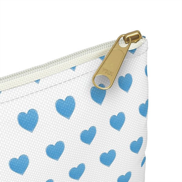 Preppy Hearts Watercolor Blue - Accessory Pouch Available in Two Sizes - White canvas laminated interior