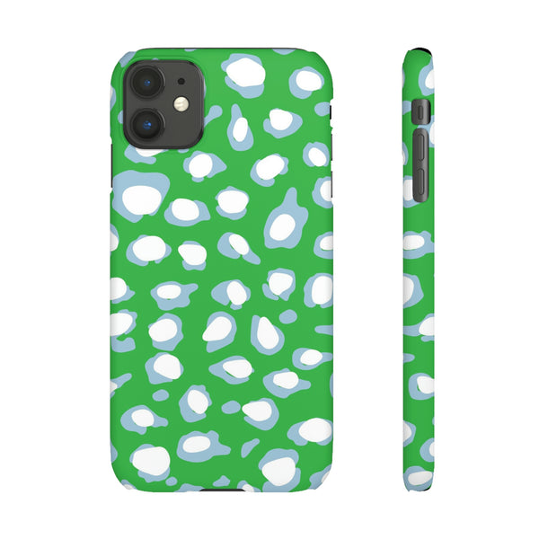 Preppy Leopard Kelly Green + Aqua Spots Protective Phone Case