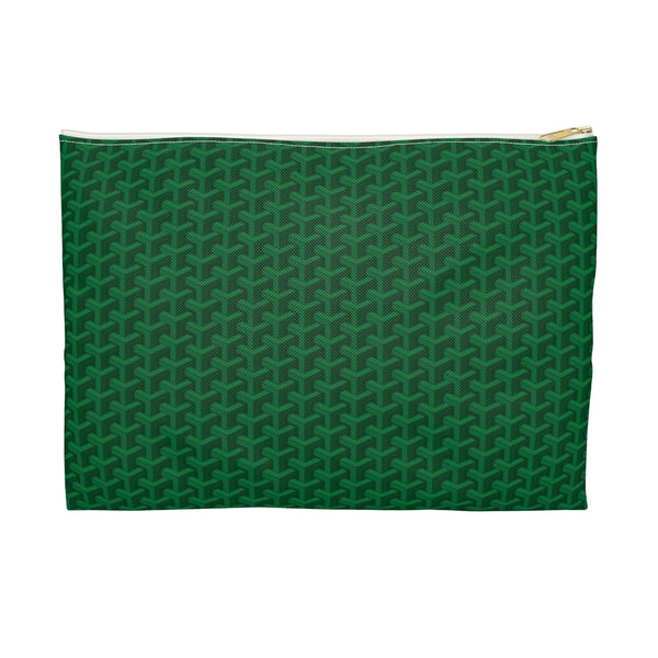 Chic Geometric Pattern in Gorgeous British Racing Green - Accessory Pouch Zip Closure Available in Two Sizes - White canvas laminated interior