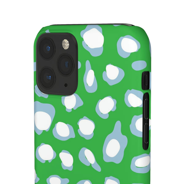 Preppy Leopard Kelly Green + Aqua Spots Protective Phone Case