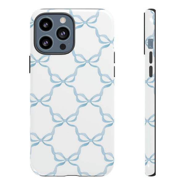 iPhone Tough Case Preppy Watercolor Bow Pattern Blue