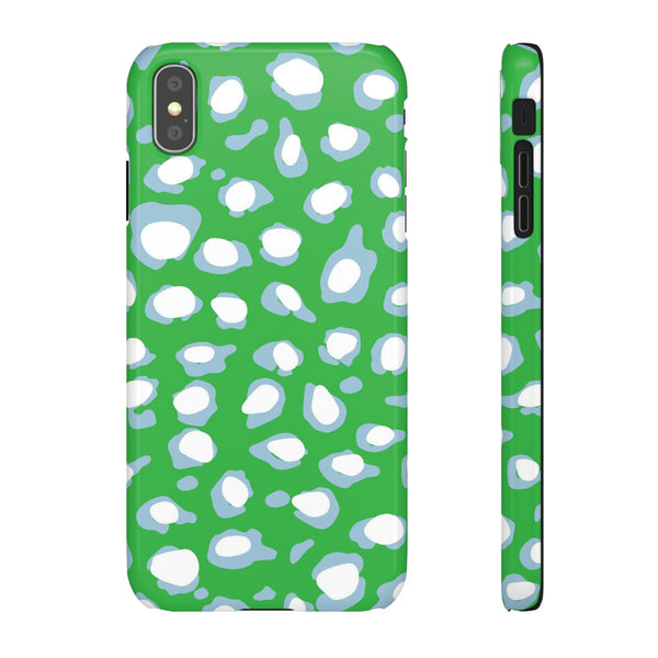 Preppy Leopard Kelly Green + Aqua Spots Protective Phone Case