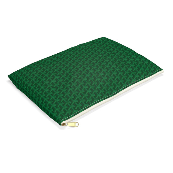 Chic Geometric Pattern in Gorgeous British Racing Green - Accessory Pouch Zip Closure Available in Two Sizes - White canvas laminated interior