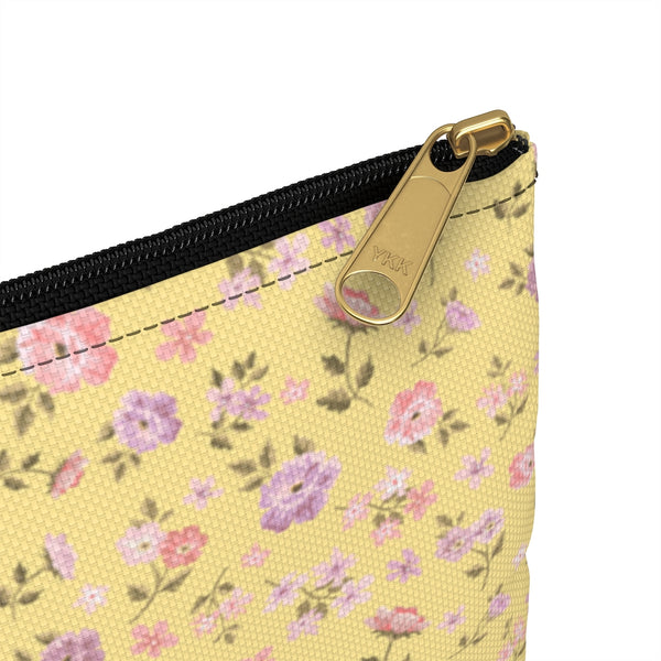 Loveshackfancy Inspired Clutch Ditsy Floral Yellow - Accessory Pouch Available in Two Sizes - White canvas laminated interior