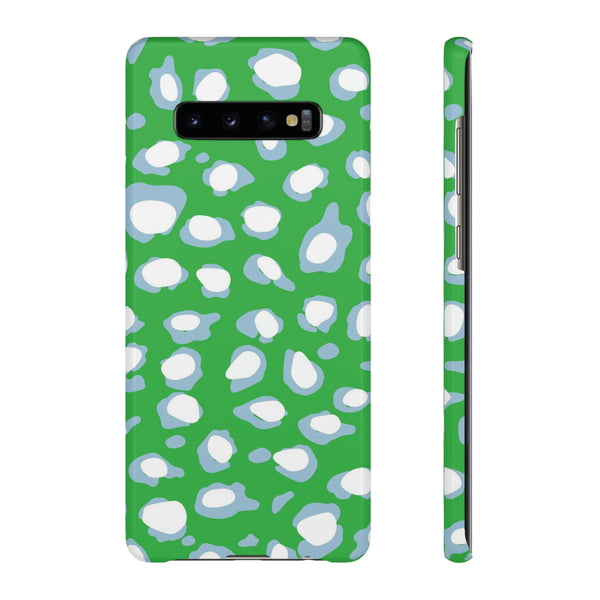 Preppy Leopard Kelly Green + Aqua Spots Protective Phone Case