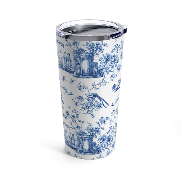 Chinoiserie Chic Blue and White Toile Tumbler Drink stays cool 20oz Loveshackfancy Inspired
