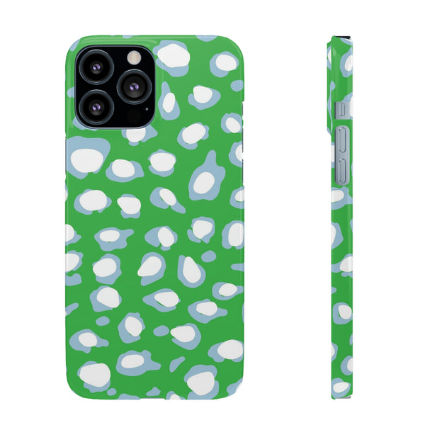 Preppy Leopard Kelly Green + Aqua Spots Protective Phone Case