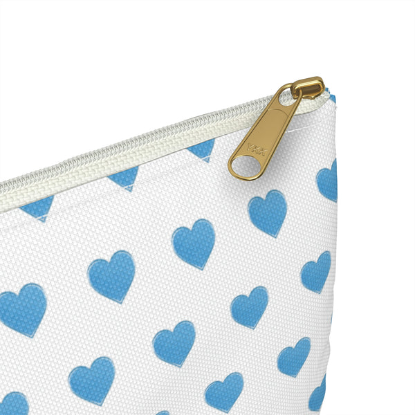 Preppy Watercolor Hearts Blue - Accessory Pouch Zip Top - Clutch - Makeup Case Toiletry Travel Two sizes