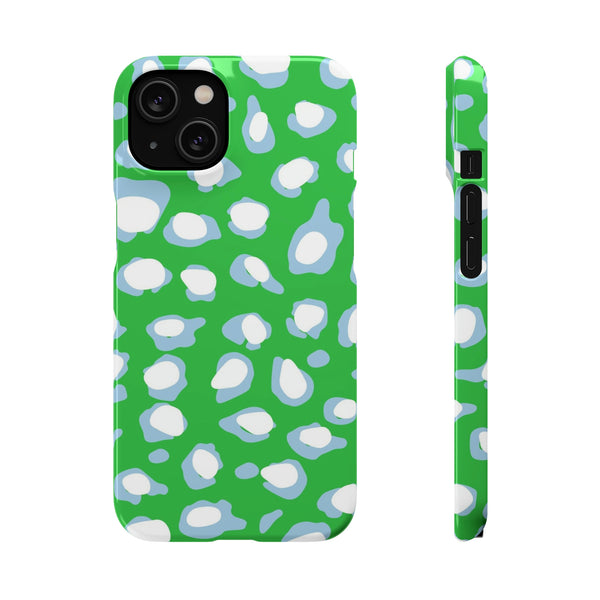 Preppy Leopard Kelly Green + Aqua Spots Protective Phone Case