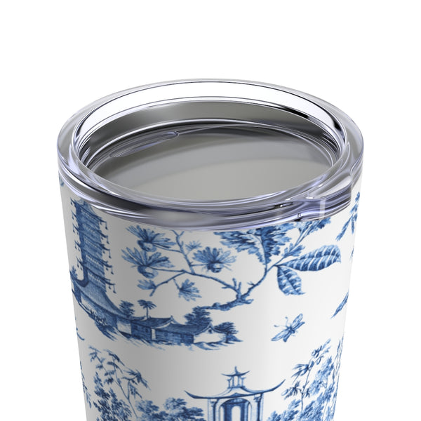 Chinoiserie Chic Blue and White Toile Tumbler Drink stays cool 20oz Loveshackfancy Inspired