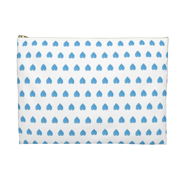 Preppy Hearts Watercolor Blue - Accessory Pouch Available in Two Sizes - White canvas laminated interior
