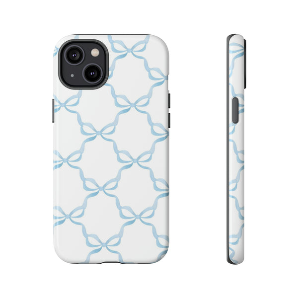 iPhone Tough Case Preppy Watercolor Bow Pattern Blue