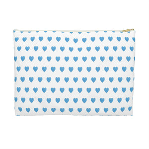 Preppy Watercolor Hearts Blue - Accessory Pouch Zip Top - Clutch - Makeup Case Toiletry Travel Two sizes