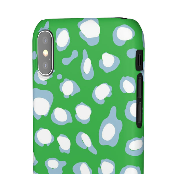 Preppy Leopard Kelly Green + Aqua Spots Protective Phone Case