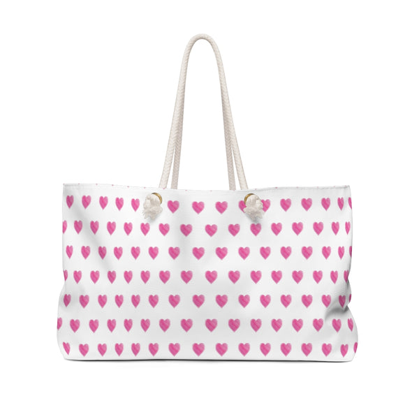 Tote for Pool, Beach, Boat with Rope Handles - Preppy Watercolor Heart Pattern Pink Roller Rabbit Inspired