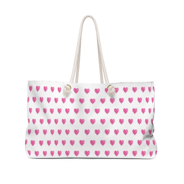 Tote for Pool, Beach, Boat with Rope Handles - Preppy Watercolor Heart Pattern Pink Roller Rabbit Inspired