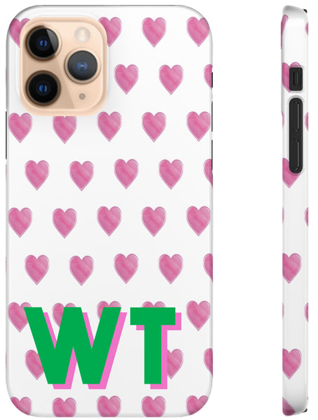 Phone Case - Preppy Watercolor Hearts Pink