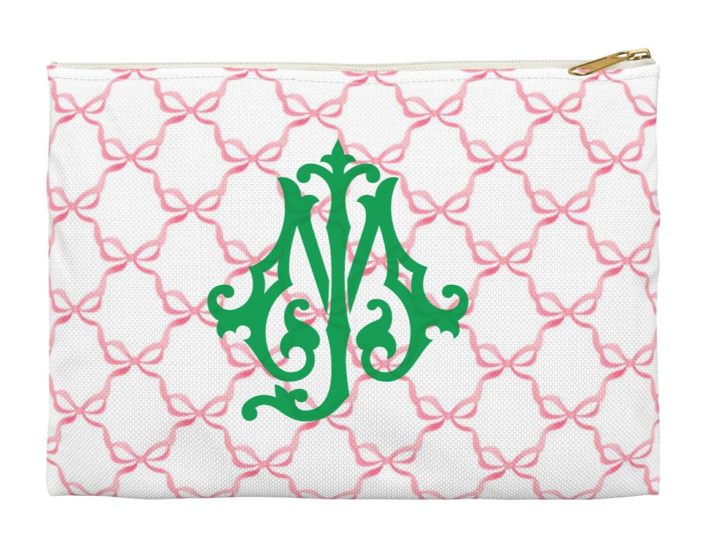 Canvas Zip Monogrammed Soft Pink Bows with Chinoiserie Monogram
